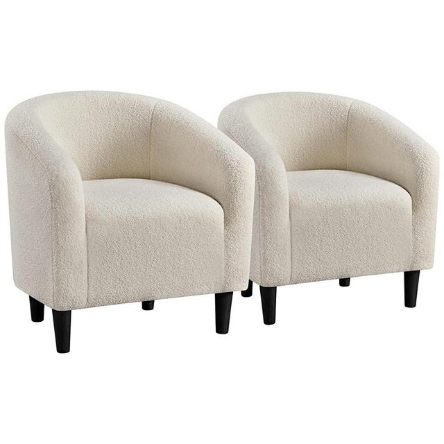 Yaheetech Set of 2 Modern Style Accent Barrel Chair Upholstered Chair Arm Chair Club Chair for Living Room Bedroom Reception Room Office Ivory