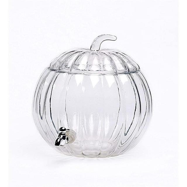 Circleware Pumpkin Jar Glass Beverage Dispenser with Lid, Glassware Water Juice, Beer, Wine, Liquor, Kombucha Iced Punch & Best Selling Drinks, 1.9 Gallon, Clear