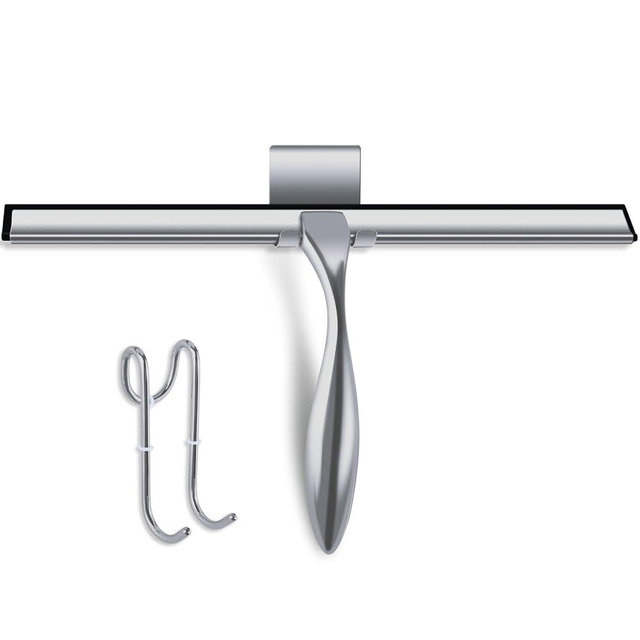 peafowl Shower Squeegee Stainless Steel Bath Squeegee for Shower Glass Doors Bathroom Windows Kitchen Mirror and Car Glass with Hooks Holder (14 inch, Brushed Silver)