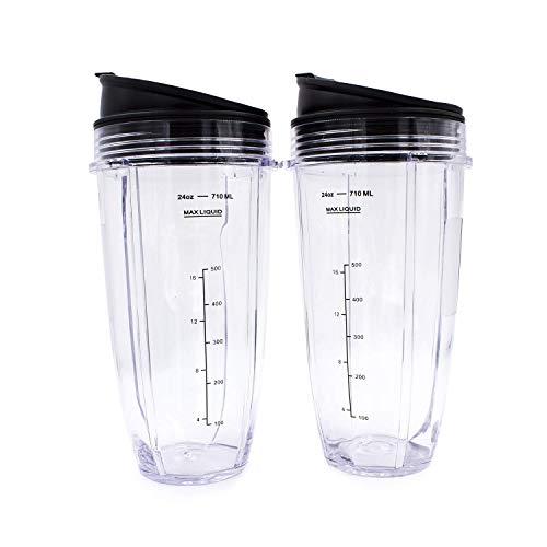 Replacement Blender Cup with Lid (2 Pack) 24 Oz Cups For Nutri Ninja Auto iQ BL482 BL642 NN102 BL682 BL2013 Nutri Ninja Blender Auto iQ Blade