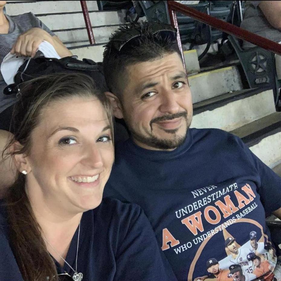 Rangers game with our Astros shirts on! That’s right... I got Eli Gonzalez to wear an Astros shirt cause he lost our bet when the Astros played the Rangers last month. 😂