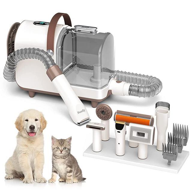 Bunfly Pet Clipper Grooming Kit and Vacuum Picks up 99% Pet Hair, 6 Proven Grooming Tools, 2.5L Large Capacity pet Hair Collection Box(Brown)