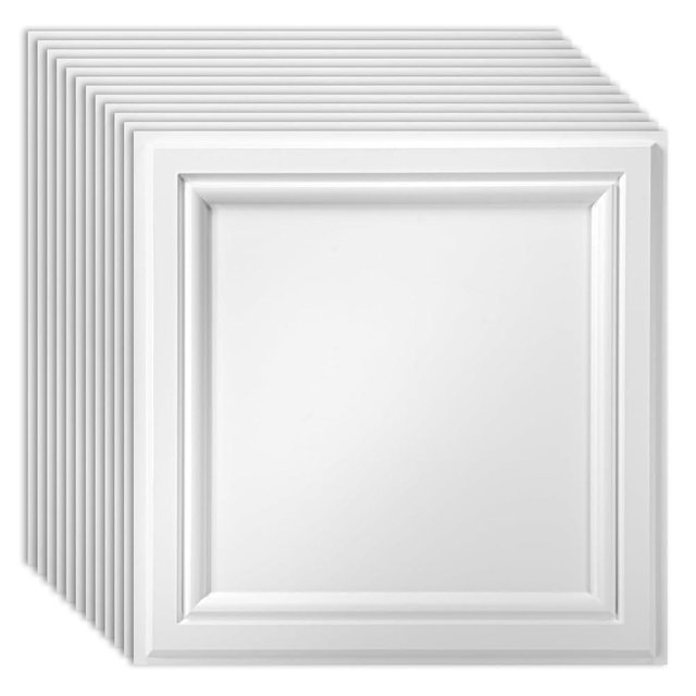 Art3d 12 Pack PVC Ceiling Tiles 24x24 Inches 3D Drop Ceiling Tiles/Wall Panels for Interior Wall Decor, Living Room, Office, Hotel, Covers 48 Sq.,ft, Snow White