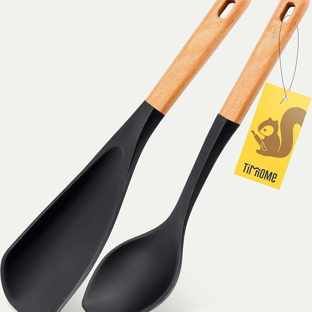 Spatula Spoon 2-Pack, Silicone Cooking Spoon for Nonstick Cookwares, Multifunction Kitchen Utensils for Cooking, Serving, Mixing, Scoop, Scrape and More