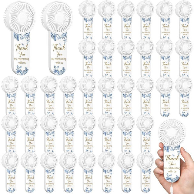 VIHOSE 50 Pcs Mini Handheld Electric Fans for Wedding Guests Bulk, Personal Portable Hand Fan Battery Powered Thank You for Celebrating for Wedding Favor, Battery Not Include(Blue,Flower)