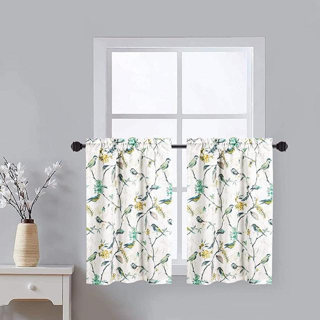 VOGOL Small Window Valances Curtains, Birds Printed Window Curtain Tier Pair 36 Inch Long Pocket Window Treatments for Kitchen Cafe, 2 Panels