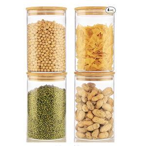 32oz - 4 Pack Glass Jars with Bamboo Lids, Glass Pantry Storage Containers with Airtight Lids, Round Air Tigh Food Storage Canisters for Cereal, Pasta, Flour, Sugar, Rice, Best for Kitchen Organizer