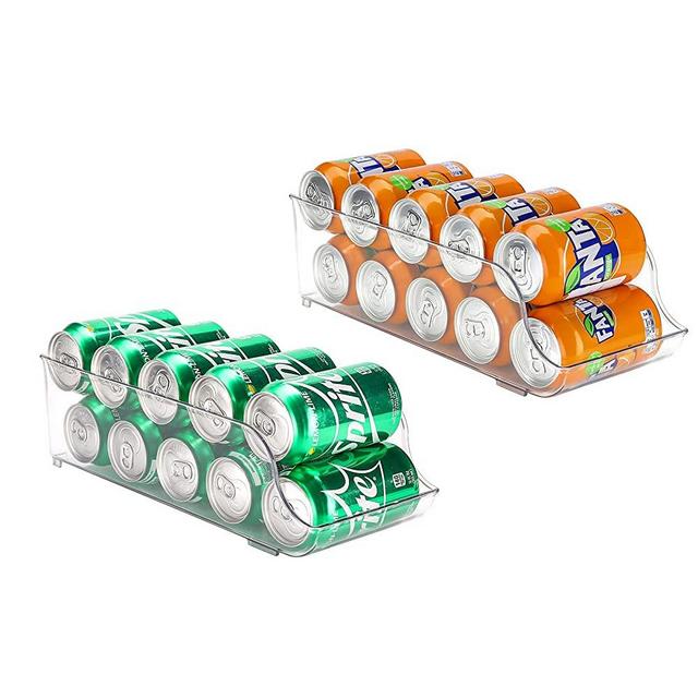 Puricon 2 Pack Refrigerator Organizer Bins Can Dispenser Storage Holder, Soda Beverage Canned Food Container Bin Clear Plastic Pantry Storage Rack for Fridge Pantry Kitchen Countertops Cabinets