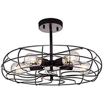 YOBO Lighting Oil Rubbed Bronze Wire Cage Vintage 4-Lights Semi-flush Mount Ceiling Lights Fixture