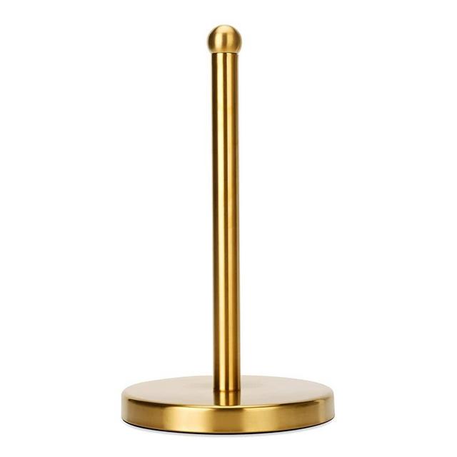 Gold Paper Towel Holder Countertop, Free Standing Paper Towel Holder Stainless Steel Heavy Weighted Base (3LBS in Weight, and 7.5inch in Diameter), One-Handed Design for Easy Ripping (Gold Brushed)