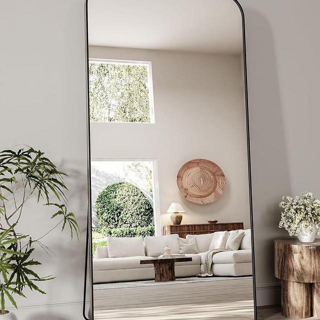 Koonmi Full Length Mirror, 76"x34" Mirror Full Length with Stand, Black Domed Top Square-Edged Floor Mirror with Aluminum Alloy Frame for Bedroom Living Room