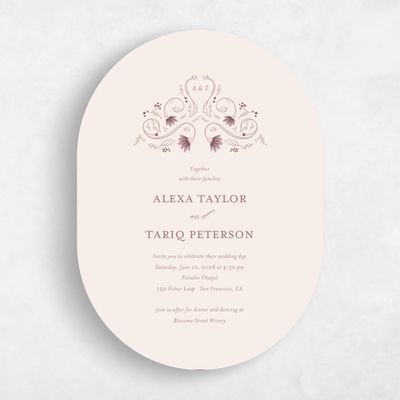 Beige Oval Wedding Invitation - Sabriel Classic