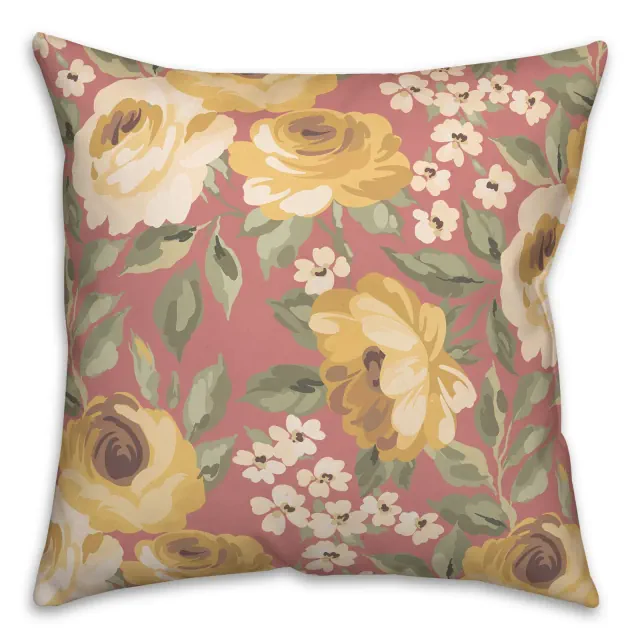Creative Products Yellow Flowers Pink 18 x 18 Indoor / Outdoor Pillow