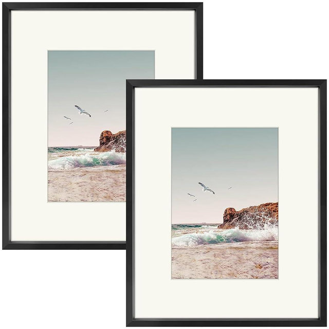 Frametory, 8x10 Aluminum Photo Frame for 5x7 Pictures with Mat or 8x10 Without, Real Glass, Metal Picture Frame Collection (Black, 2 Pack)