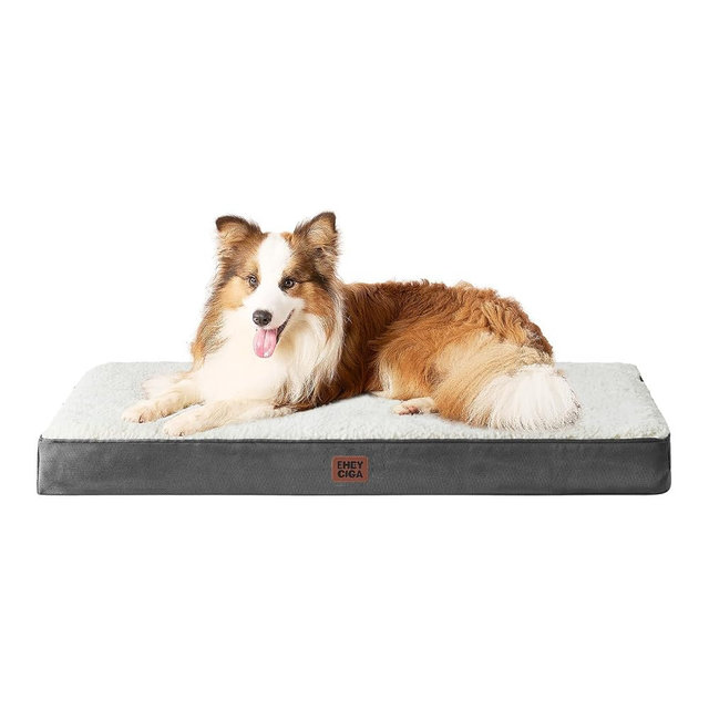 EHEYCIGA Orthopedic XL Dog Beds for Extra Large Dogs with Removable Washable Cover for Crate, Beige, 41x27