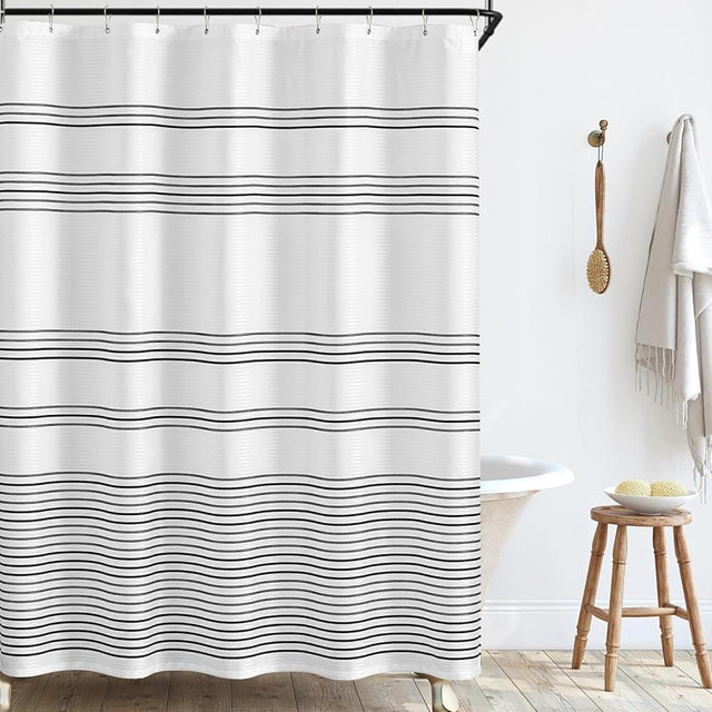 jinchan 60 Inch Stall Black and White Shower Curtain Fabric Shower Curtain for Bathroom Modern Striped Shower Curtain Waterproof in Bath Shower Curtains Set with 10 Hooks 60x72 Inches Long