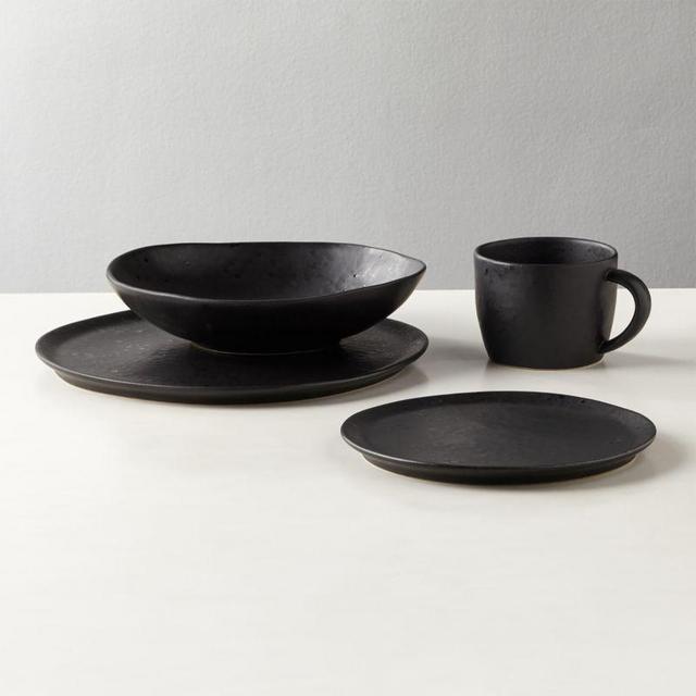 4-Piece Fleck Black Reactive Place Setting with Pasta Bowl