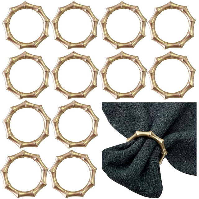 Gold Napkin Rings Set of 12 Matte Bamboo Napkin Rings for Dining, Holiday Decor, and Wedding Table Settings