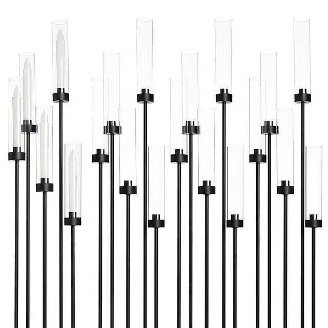 39.8''Matte Black Candle Holder with Acrylic Shades Tall 5 Arm Candelabra Black Table Centerpiece for Wedding Living Dining Room Fireplace Decoration Fit 0.98''LED Taper Candle