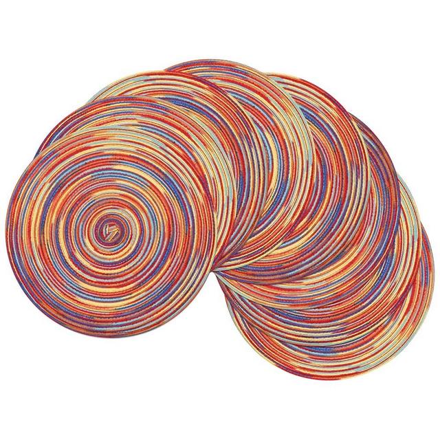 SHACOS Round Braided Placemats Set of 8 Washable 15 inch Round Table Mats Colorful Variegated Woven Place Mats for Dining Table (Rainbow Red, 8)