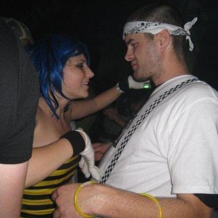 This is a photo of the moment we first met, at a rave on Halloween 2008.