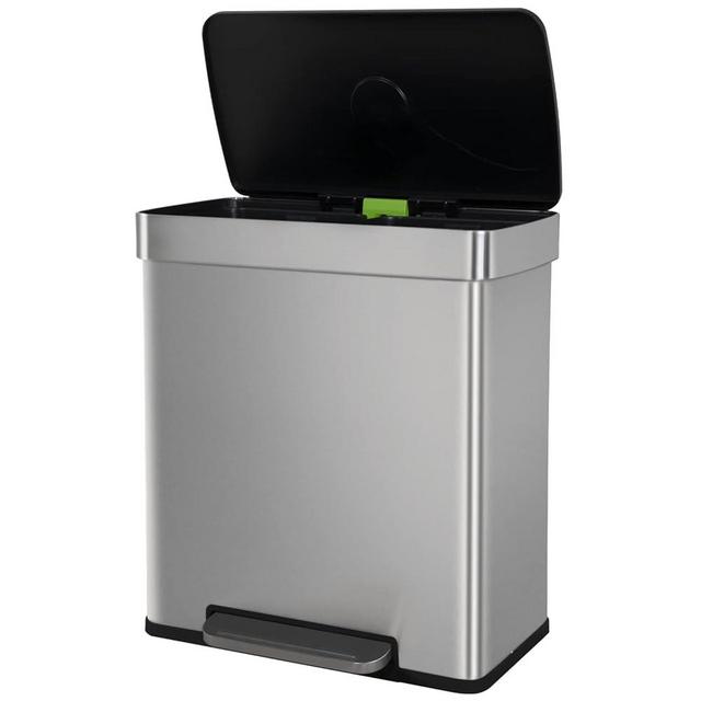 60 Liter / 16 Gallon Dual Compartment Stainless Steel Kitchen Trash Can,Hands-Free Step Trash Bin with Soft-Close Lid, Recycle and Garbage Can Combo, for Kitchen and Living Room (Single-lid pedal)