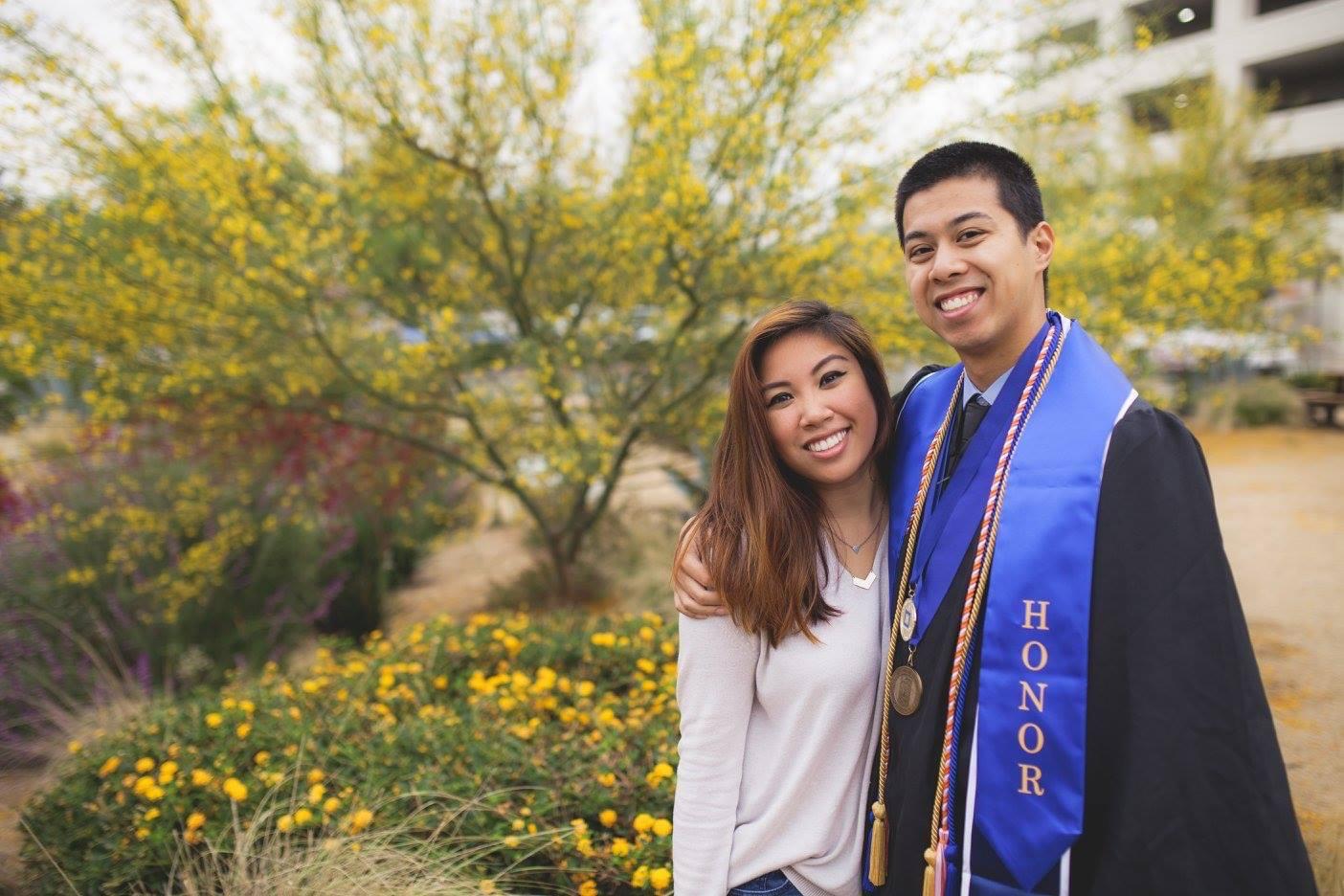 Grad photo for Gabriel's first bachelor's at Cal State Fullerton, 2016