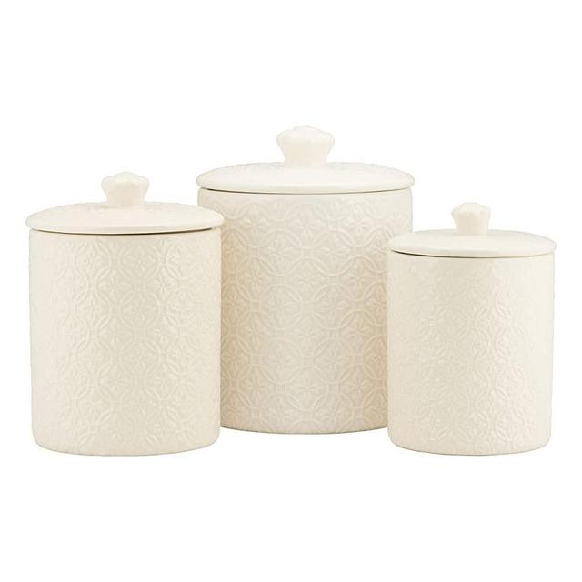 10 Strawberry Street Kitchen Canister Set, 3 Piece, Hampton White