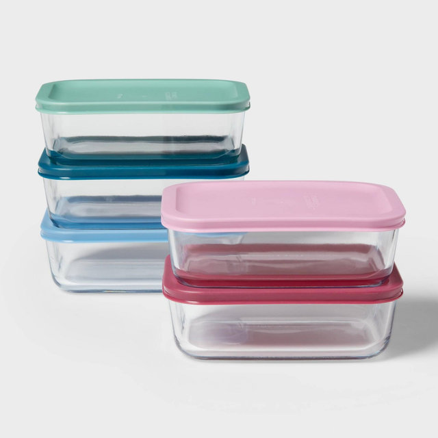 10pc Glass Rectangle Meal Prep Set Blue/Pink - Room Essentials™