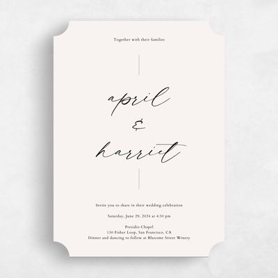 Beige Ticket Wedding Invitation - Beaulieu Portrait