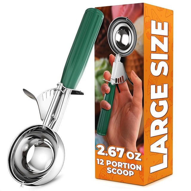 2.67Oz Ice Cream Scoop with Trigger #12 - Ice Cream Scooper for Portion Control, Gelato, Cookie Dough, Meatballs - Stainless Steel, Easy to Use & Clean, Rust & Stain Resistant, Ergonomic Non-Slip Grip