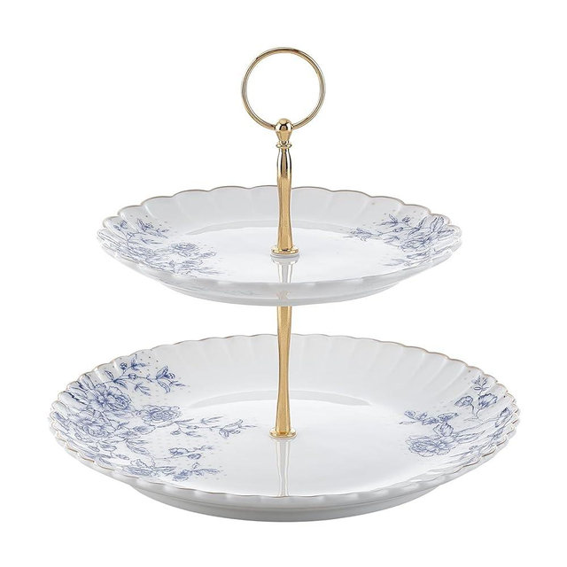Bloosnow Gold Porcelain Cupcake Stand Holder ,Dessert Tower Holder Display with Base for Wedding, Party, Baby Shower (Blue)