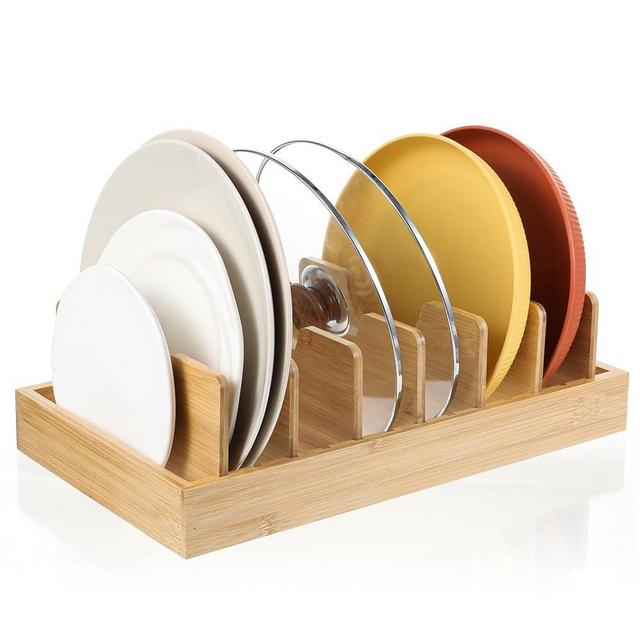 WY LIGHTING LEVEL Bamboo Pot Lid Holder Pot Lid Organizer for Cabinet & Kitchen Counter, Kitchen Cabinet Organizer Inside Cabinets for Pots Lids, Pans, Cutting Boards & Baking Sheets, Dinner Plates