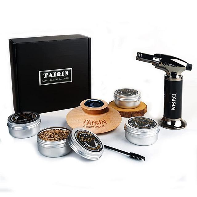 Cocktail Smoker Kit with Torch, Four Kinds of Wood Chips for Whiskey and Bourbon. Infuse Cocktails, Wine, Whiskey, Cheese, Salad and meats. For Your Friends, Husband, Dad.