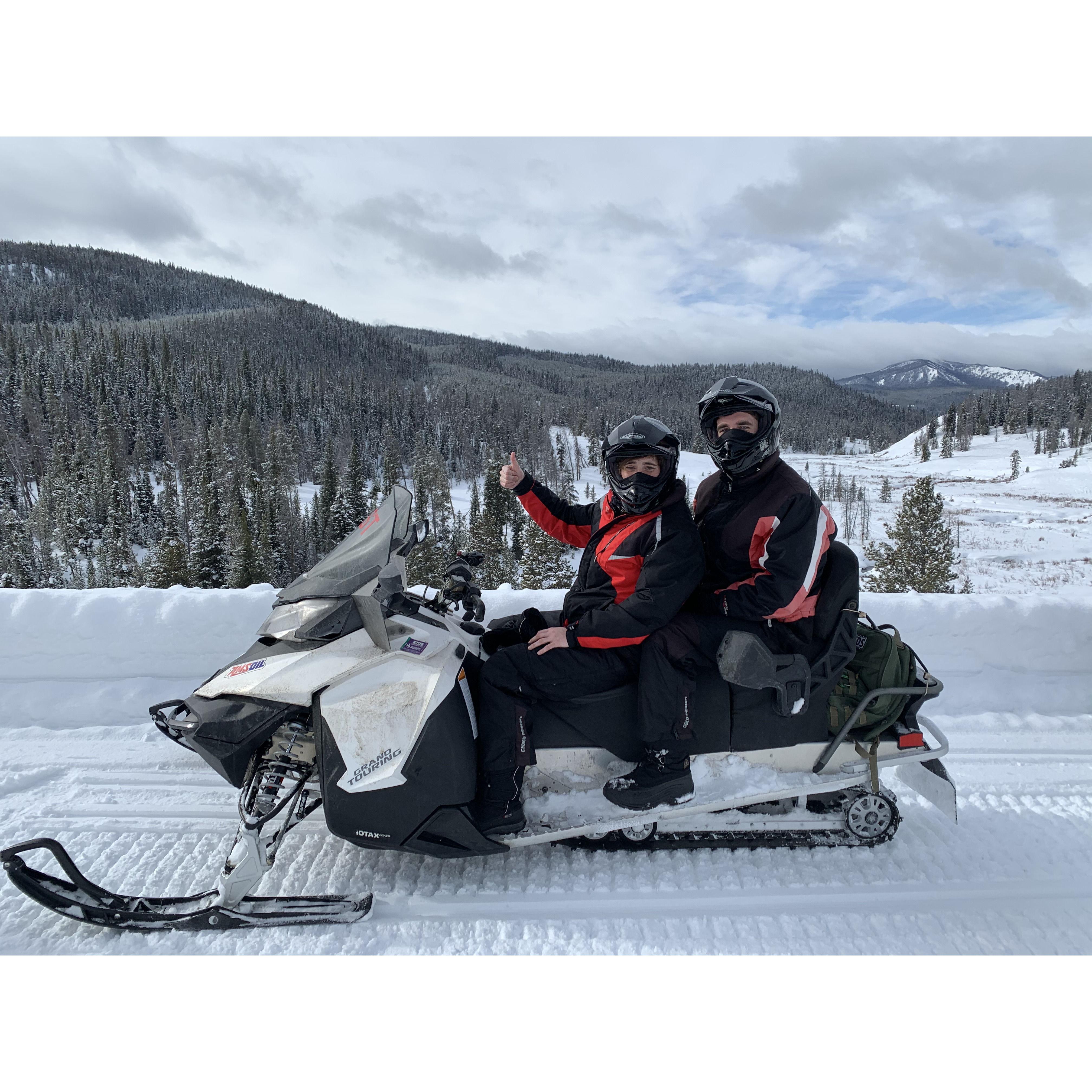Snow mobiling the Tetons, rough start where Jeff ran us into a snowbank, which will forevermore be known as Jeff's Corner.