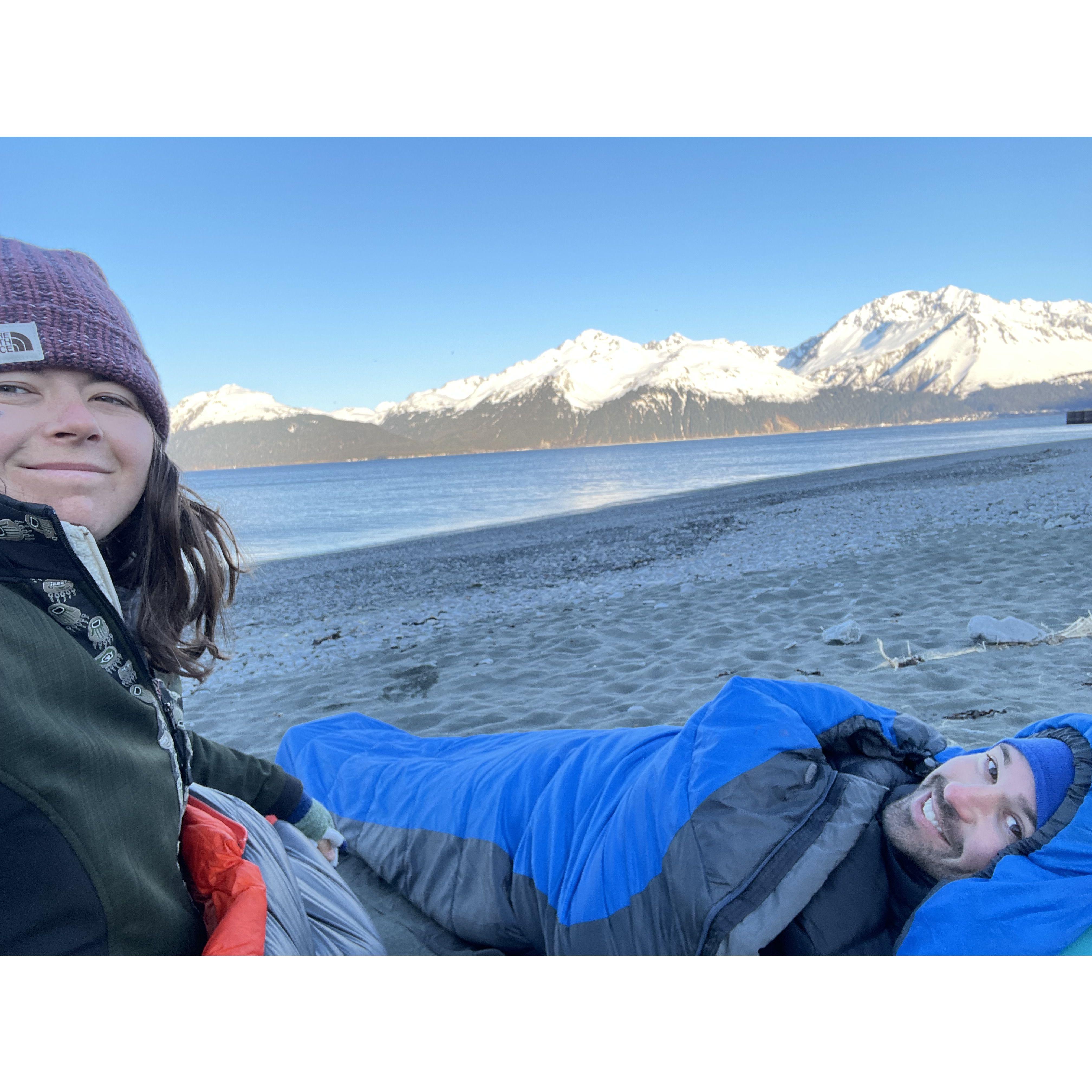Slept on the beach in Alaska, pretty cold..