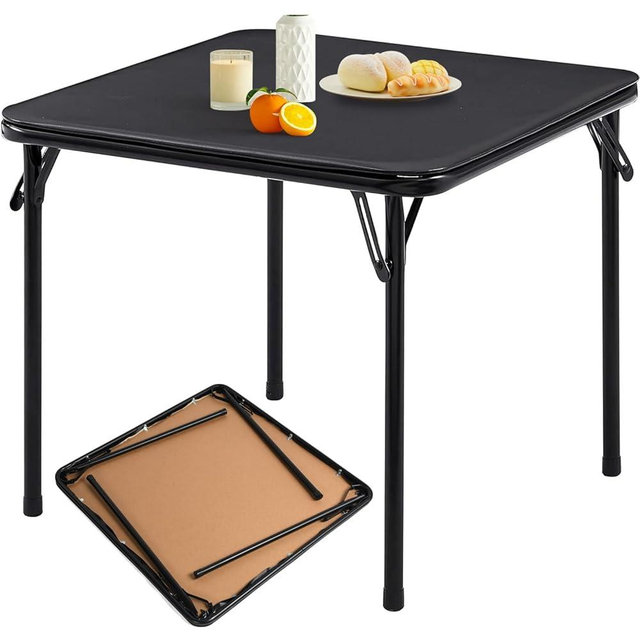 FurnitureR Square Folding Table, 33.9 Inch Card Table, Multi-Functional Foldable Portable for Indoor Outdoor Dining Panic Patio Balcony Backyard Poolside, PVC Tabletop, Metal Frame, Black