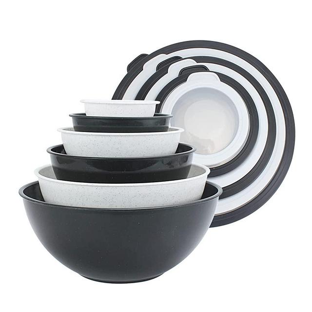 COOK WITH COLOR Mixing Bowls with TPR Lids - 12 Piece Plastic Nesting Bowls  Set includes 6 Prep Bowls and 6 Lids, Microwave Safe Mixing Bowl Set