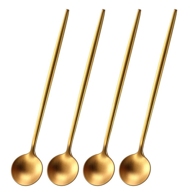 DEHOV 4 PCs 6.7 Inches Brushed Gold Stainless Steel 304 Gold Long Handle Coffee Spoons,Espresso Stirring Spoon,Gold Iced Tea Spoon,Gold Long Teaspoon,Gold Dessert Spoon