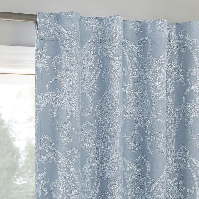40"x84" Sun Zero 100% Blackout Pedra Paisley Embroidery Back Tab Curtain Panel Tranquil Blue