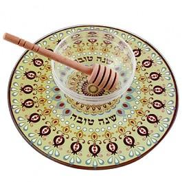 Reinforced Glass Honey Dish – Beige Pomegranates