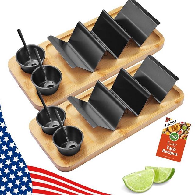 HolaTasty Taco Holder Kit - 2 Pack (Value Pack), 3-in-1 Taco Set of 2-6 slots for Tacos, Fancy Taco Presentation Rack Plate for Taco Tuesday Bar Party, Labor Day Gifts for Taco Lover Vegetarian