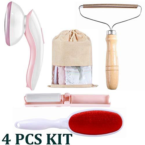 4 in 1 Lint Remover Kit. The Kit Includes Rechargeable Electric Lint Remover, Portable Lint Remover Clothes Fuzz Shaver, Reusable Lint Roller, Portable Lint Brush, in a Multipurpose Sack