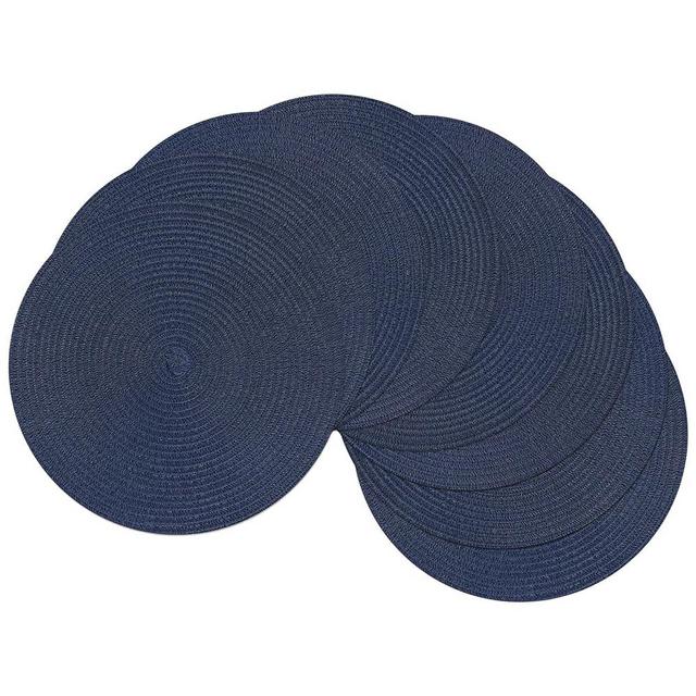 SHACOS Round Placemats Set of 8 Washable 15 inch Round Table Mats Cotton Polyester Woven Braided Place Mats for Dining Table, Navy