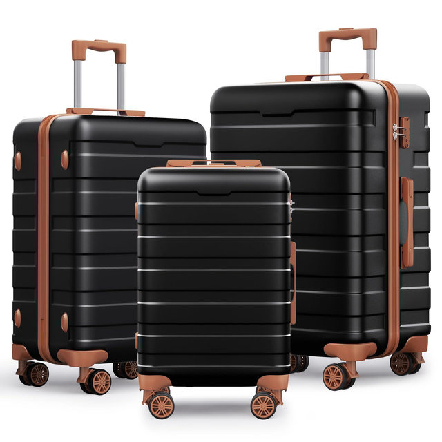 SKONYON 3pc Hardside Checked Spinner Luggage Set with TSA Lock and 360° Spinners