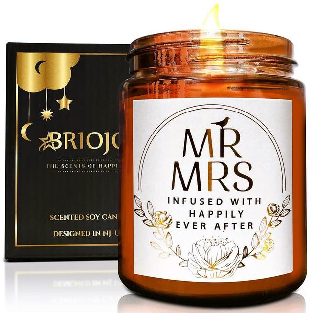 Briojoy Wedding Gifts for Bride, Groom - Mr and Mrs Candle Gifts - Happy Engagement Gift for Her, Bride to Be - Gifts for Bridal Shower, Newlywed, Married Couples Anniversary - Jasmine Scented Candle