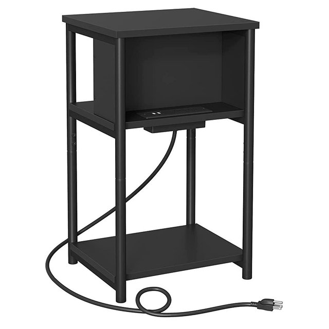 VASAGLE Side Table with Charging Station, 3-Tier End Table with USB Ports and Outlets, Nightstand for Living Room, Bedroom, 11.8 x 13.4 x 22.8 Inches, Plug-in Series, Black ULET373B16
