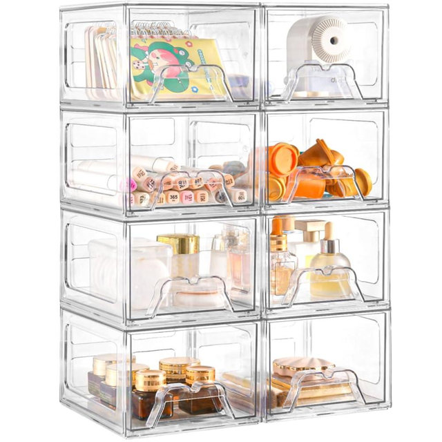 Homaigie 8 Pack Stackable Storage Drawers, Acrylic Bathroom Makeup Organizer and Storage,Clear Plastic Pull Out Drawers for Vanity, Undersink, Kitchen Cabinet, Pantry Organization and Storage