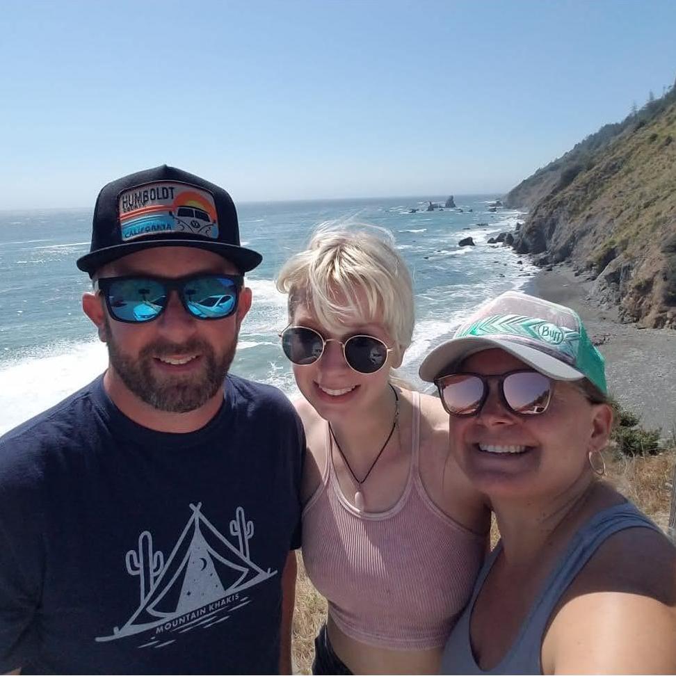 Meredith, Greg, and his daughter, Aydrien, in Mendocino, CA