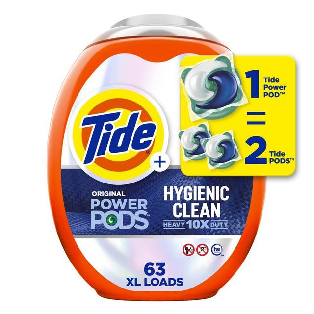 Tide Hygienic Clean Heavy 10x Duty Power PODS Laundry Detergent Pacs, Original, 63 count, For Visible and Invisible Dirt